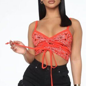 Red Bandana Scrunchy Tie Tank Top Fashion Nova